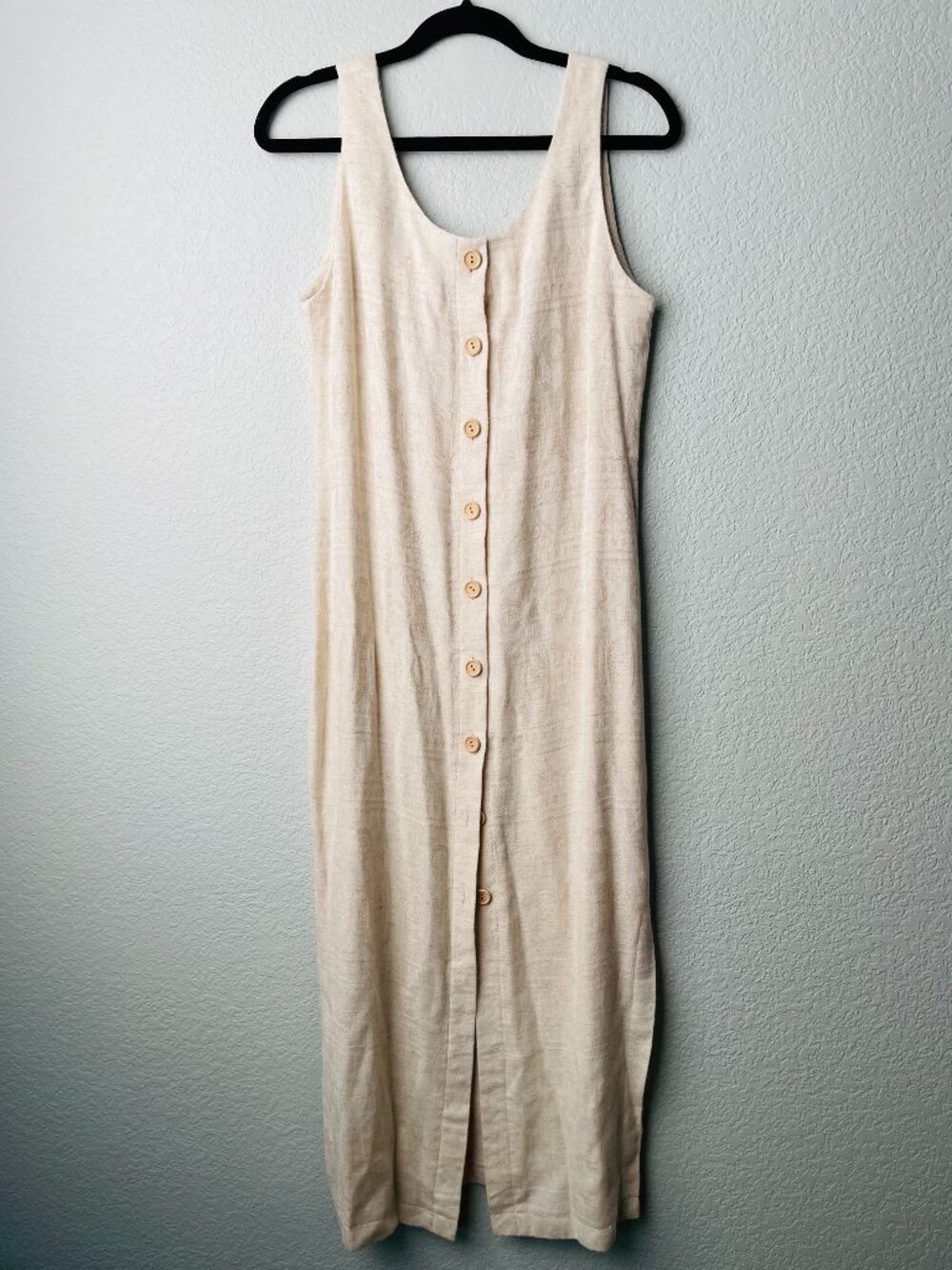 Vintage Robbie Bee Tan Beige Pattern Textured Button Down Sleeveless Dress | 6